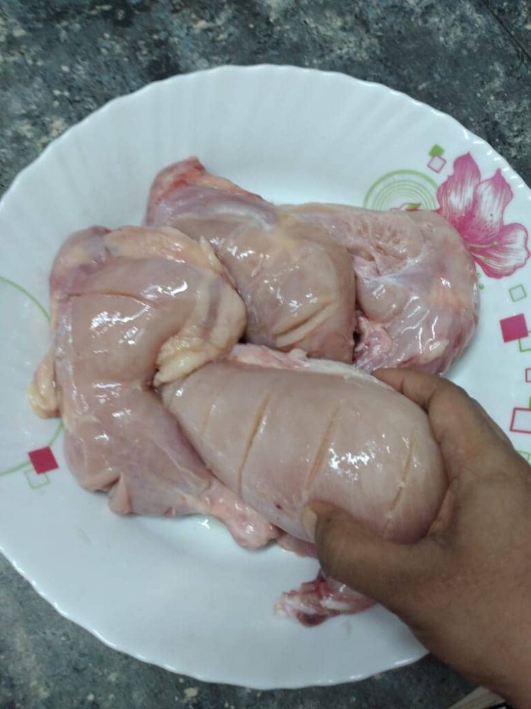 Marinate chicken with lemon juice and salt